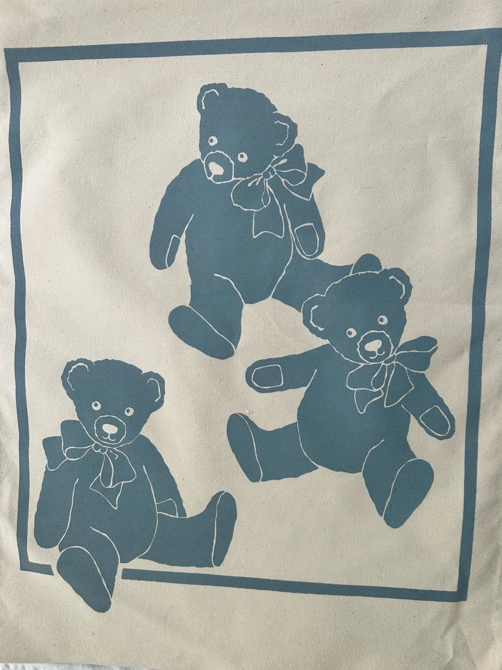 Vintage Canvas Teddy Bear Wall Hanging - Cream and Blue